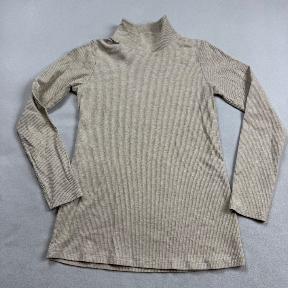 Spartina 449 Womens XS Mock Neck Ribbed‎ Long Sleeve Top Heather Beige Peru